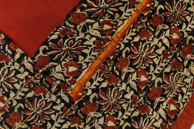 Bagru hand block print on Chanderi silk cotton saree in  maroon