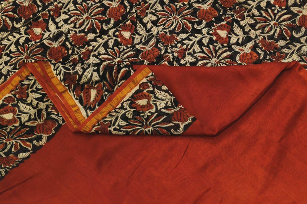 Bagru hand block print on Chanderi silk cotton saree in  maroon