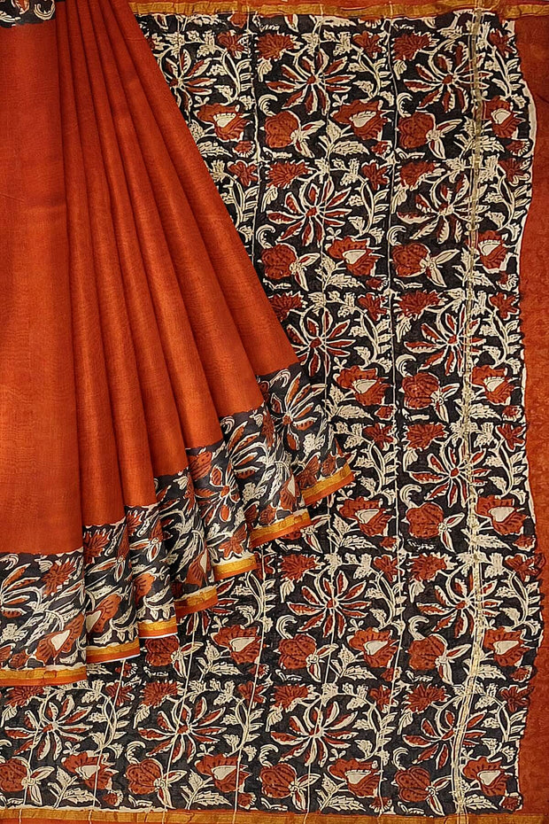 Bagru hand block print on Chanderi silk cotton saree in  maroon