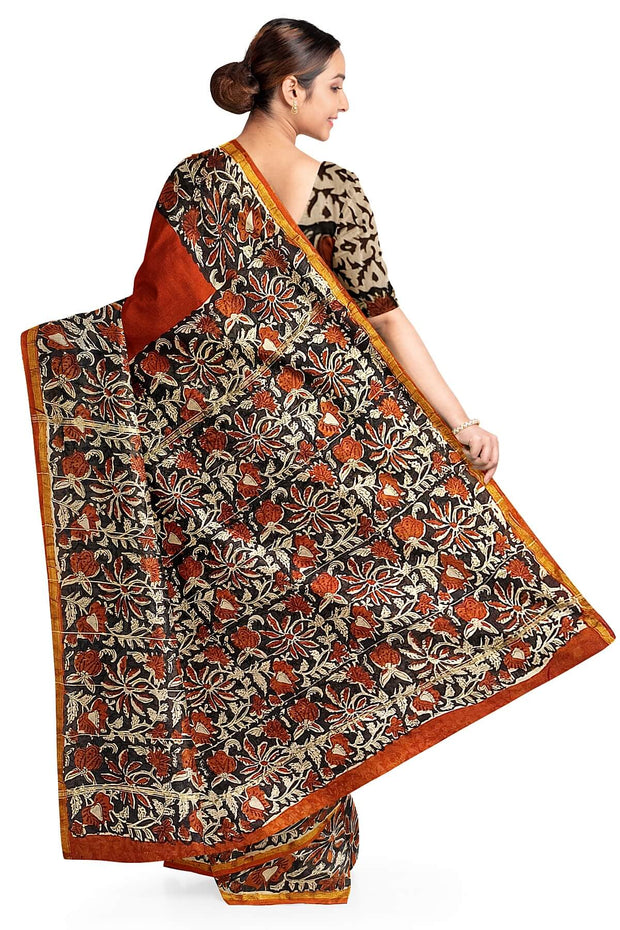 Bagru hand block print on Chanderi silk cotton saree in  maroon