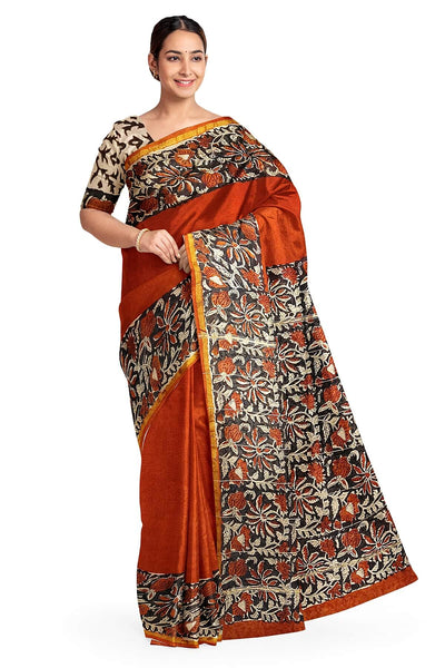 Bagru hand block print on Chanderi silk cotton saree in  maroon