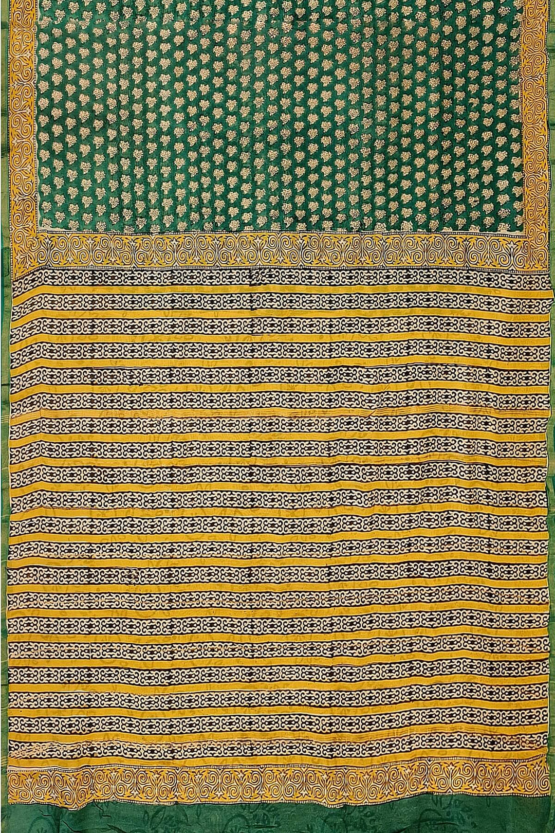 Bagru hand block print on Chanderi silk cotton saree in green