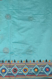 Lambani hand embroidery on a  chanderi  saree in sky blue