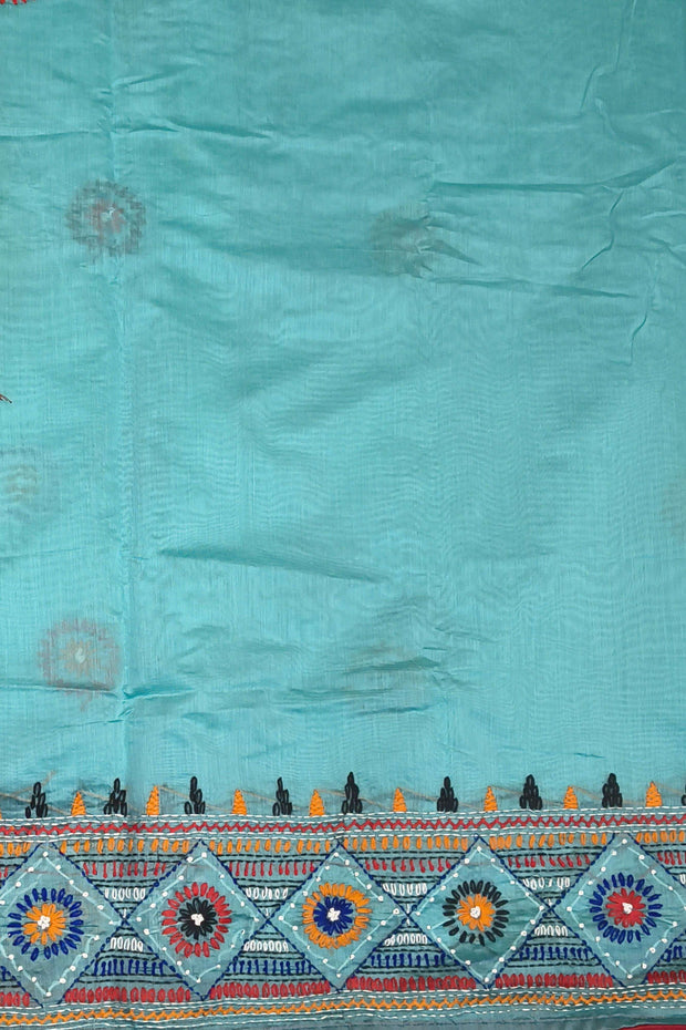 Lambani hand embroidery on a  chanderi  saree in sky blue