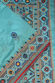 Lambani hand embroidery on a  chanderi  saree in sky blue
