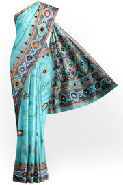 Lambani hand embroidery on a  chanderi  saree in sky blue