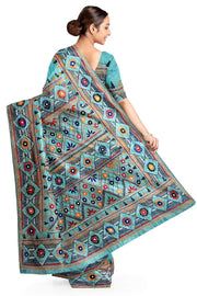 Lambani hand embroidery on a  chanderi  saree in sky blue