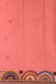 Lambani hand embroidery on a  chanderi saree in  peach