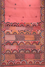 Lambani hand embroidery on a  chanderi saree in  peach