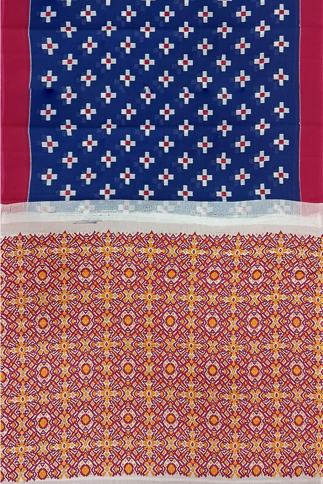 Jaipur mul cotton saree in blue in geometric pattern.