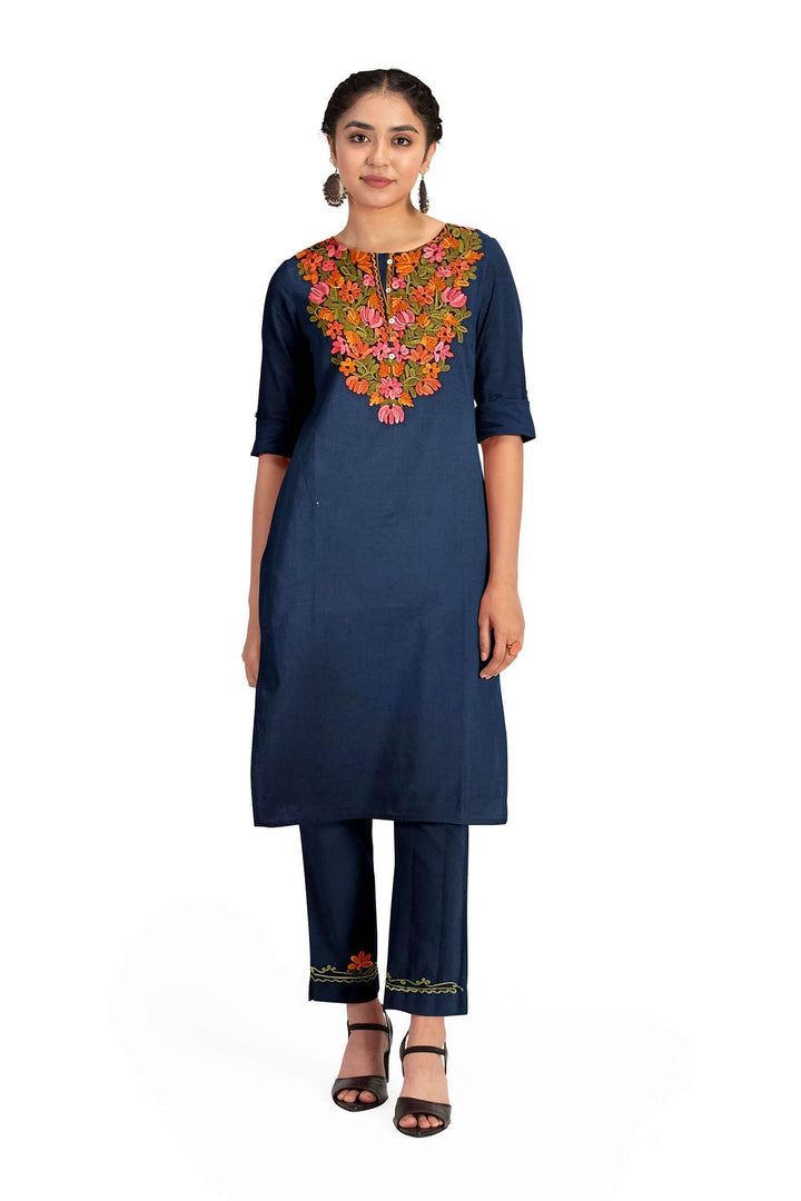 Cotton salwar suit material in 2 piece  with Kashmiri hand embroidery