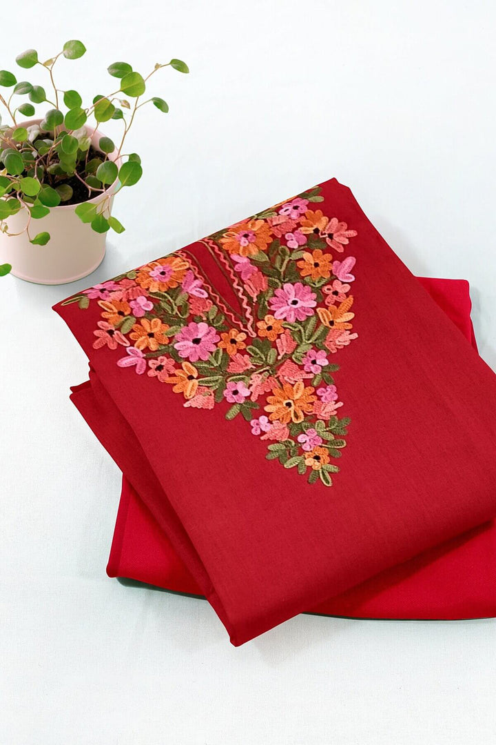 Cotton salwar suit material in 2piece  with Kashmiri hand embroidery.