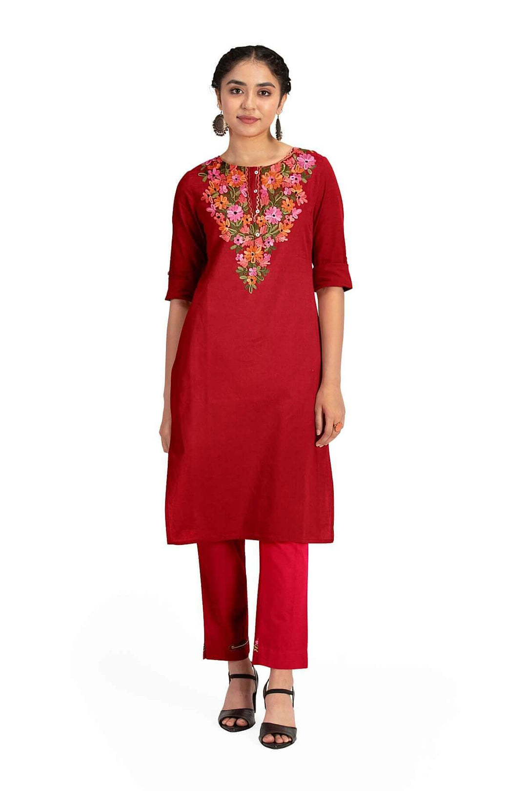 Cotton salwar suit material in 2piece  with Kashmiri hand embroidery.