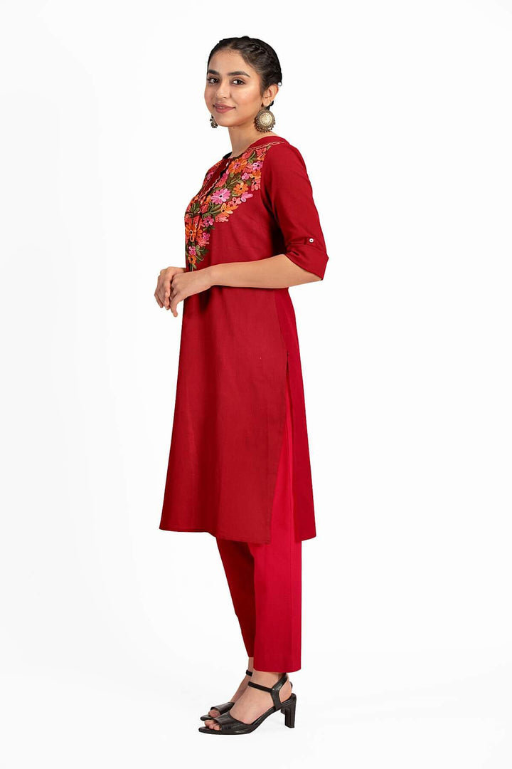 Cotton salwar suit material in 2piece  with Kashmiri hand embroidery.