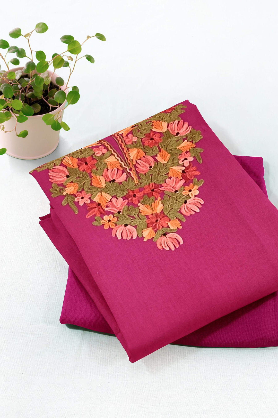 Cotton salwar suit material in 2piece  with Kashmiri hand embroidery.