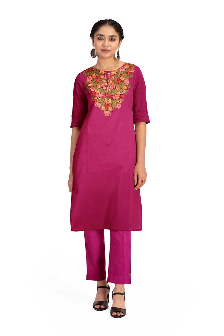 Cotton salwar suit material in 2piece  with Kashmiri hand embroidery.