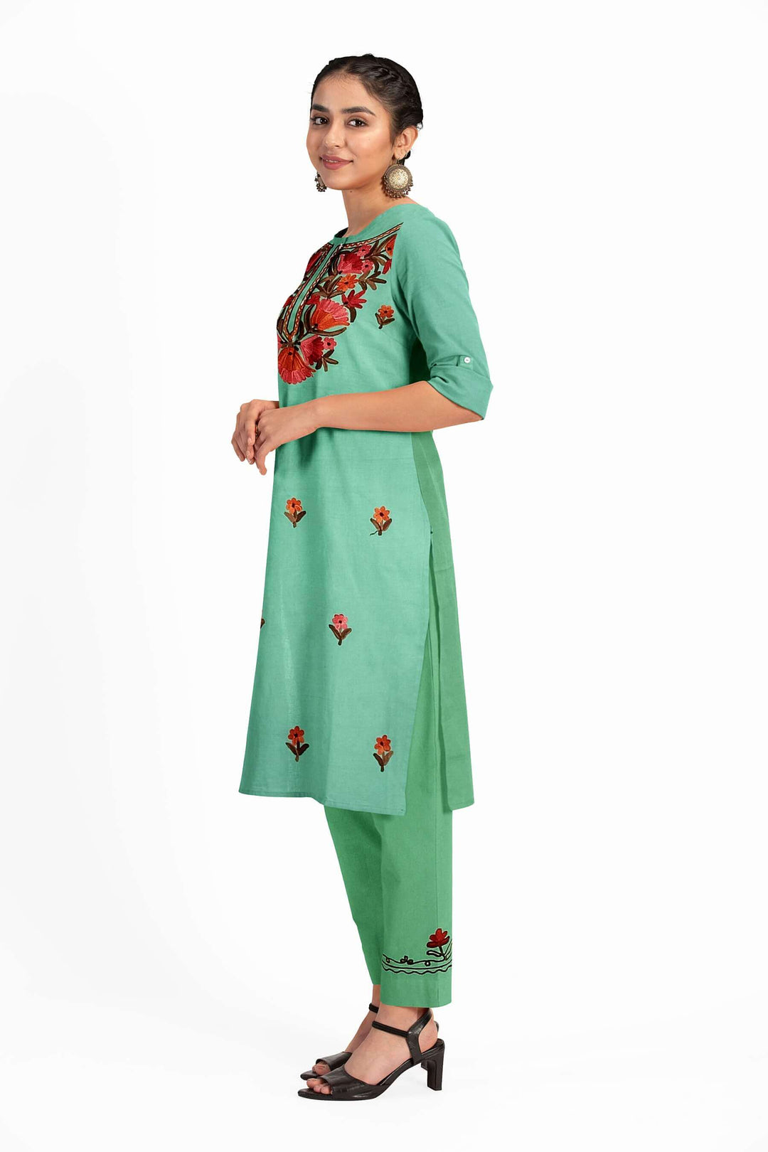 Cotton salwar suit material in 2piece  with Kashmiri hand embroidery.