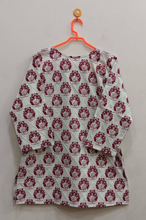 Pin tuck  pure cotton tunic in white with Buddha  motifs
