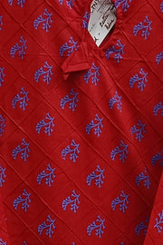 Pin tuck  pure cotton tunic in red with  leaf motifs