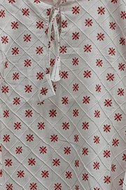 Pin tuck  pure cotton tunic in white with red floral motifs
