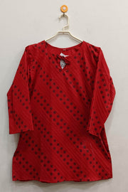 Pin tuck  pure cotton tunic in red with black floral