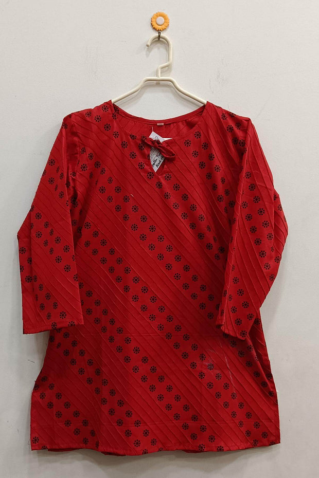 Pin tuck  pure cotton tunic in red with black floral