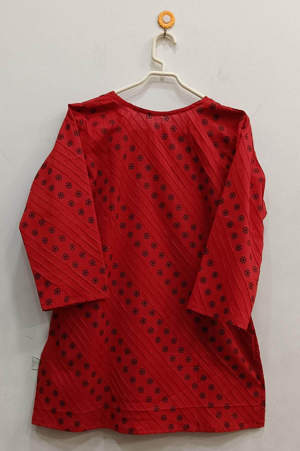 Pin tuck  pure cotton tunic in red with black floral