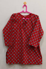 Pin tuck  pure cotton tunic in red with paisley motifs