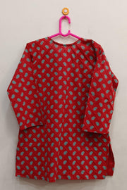 Pin tuck  pure cotton tunic in red with paisley motifs