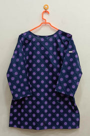 Pin tuck  pure cotton tunic in navy blue with floral motifs