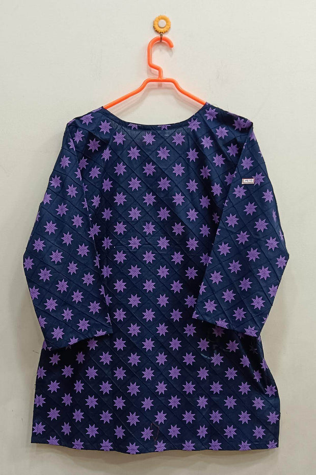 Pin tuck  pure cotton tunic in navy blue with floral motifs