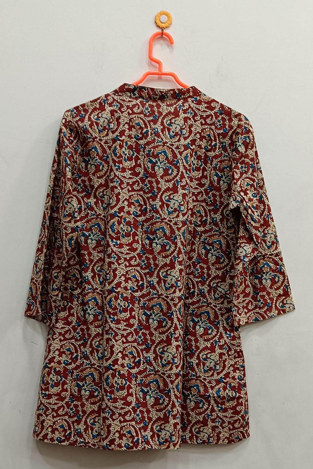 Cotton tunic in  maroon with kalamkari print