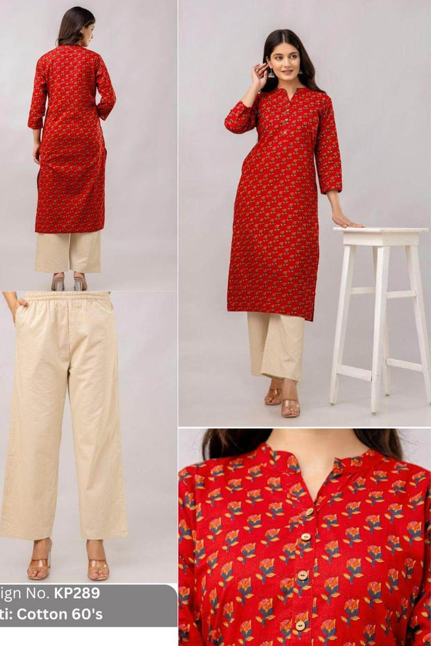 Cotton  kurti in straight cut in maroon.