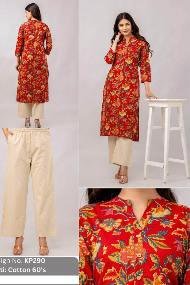 Cotton  kurti in straight cut in red.