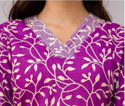 Cotton kurti  in straight cut in purple.