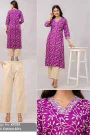 Cotton kurti  in straight cut in purple.