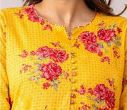 Cotton kurti  in straight cut in yellow.