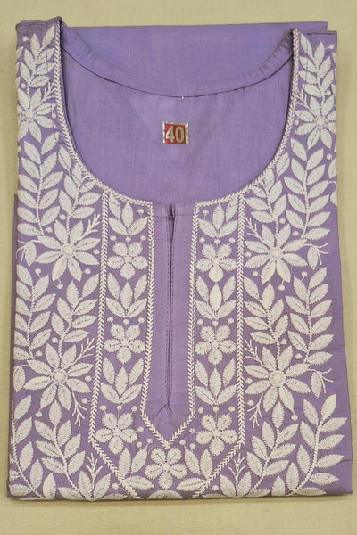 Cotton kurti with Lucknowi chikan work in lavender