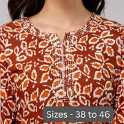 Cotton kurti  in straight cut in  brown