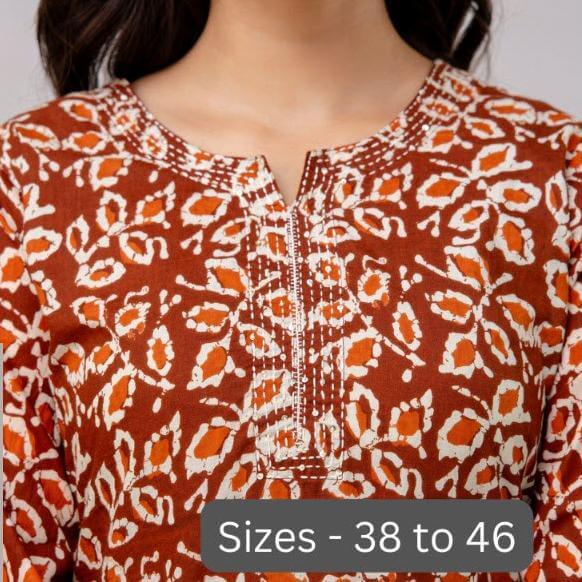 Cotton kurti  in straight cut in  brown