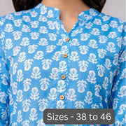 Cotton kurti  in straight cut in  sky blue