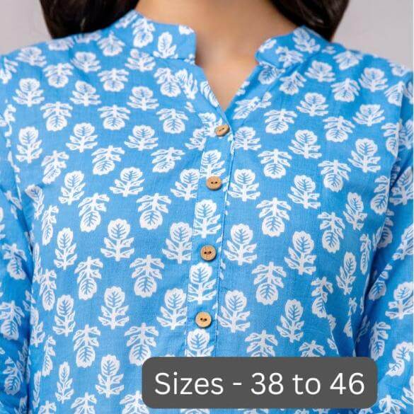 Cotton kurti  in straight cut in  sky blue