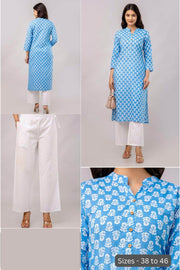 Cotton kurti  in straight cut in  sky blue