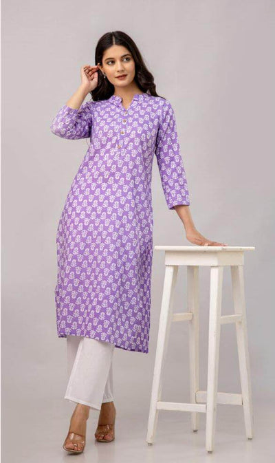 Cotton kurti  in straight cut in  lavender