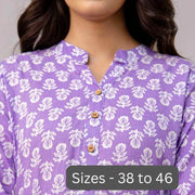 Cotton kurti  in straight cut in  lavender