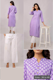 Cotton kurti  in straight cut in  lavender