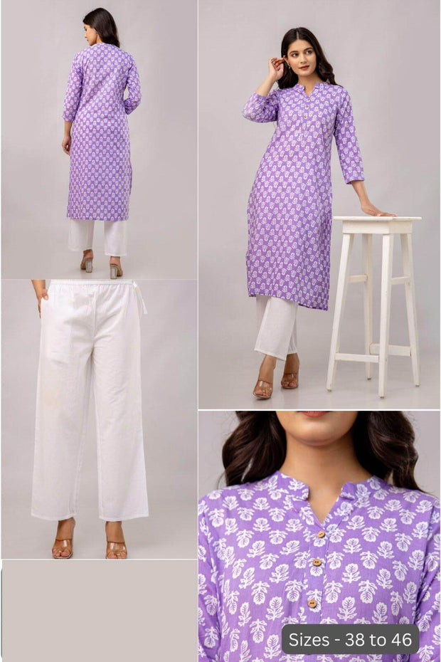 Cotton kurti  in straight cut in  lavender