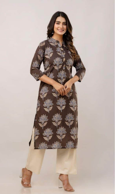 Cotton kurti  in straight cut in  clay grey