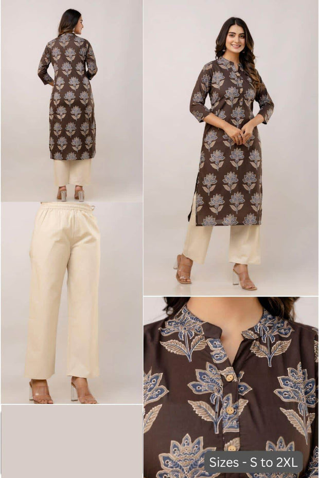 Cotton kurti  in straight cut in  clay grey