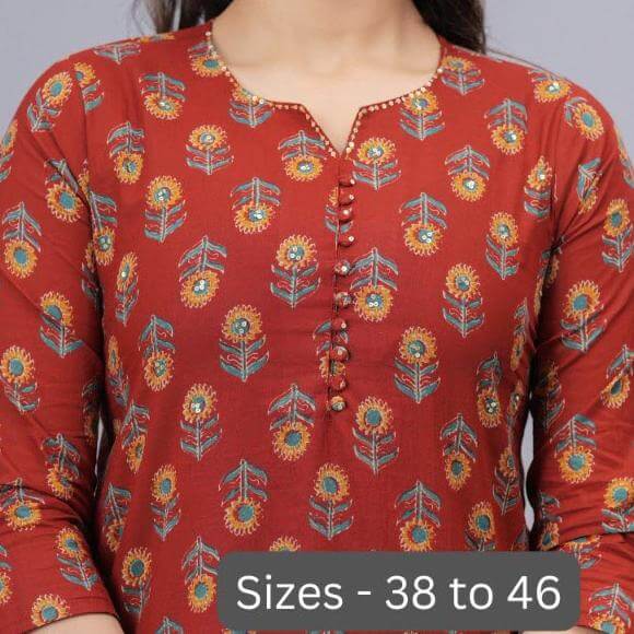 Cotton kurti  in straight cut in  maroon